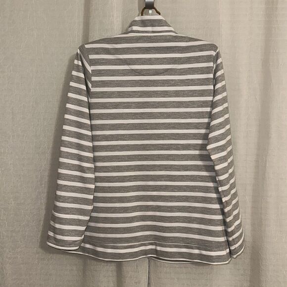 Millers 12 Heather Gray White Striped Mock Neck Full Zip Sweatshirt Jacket - Picture 2 of 14